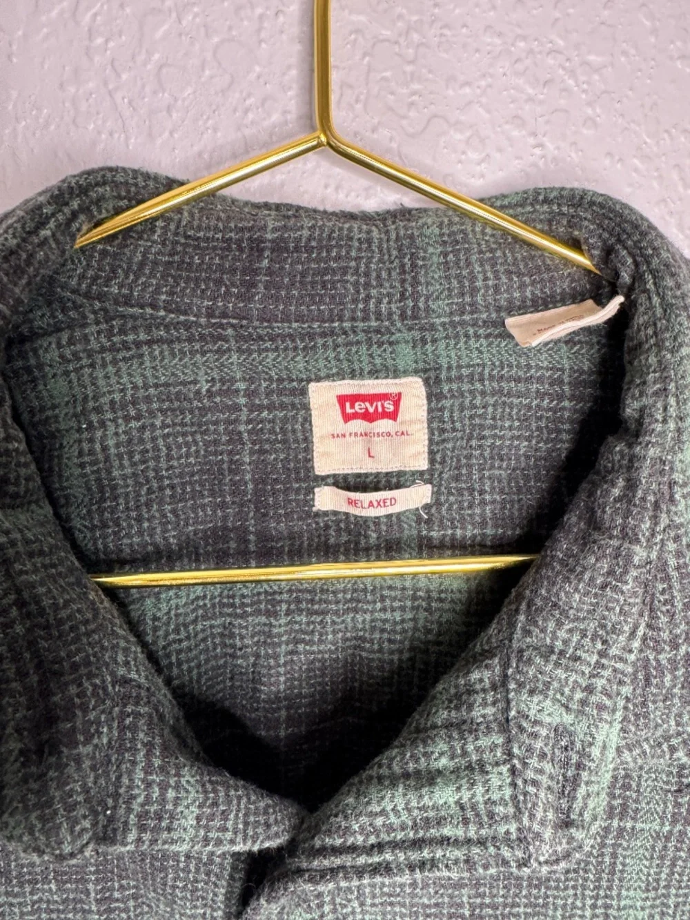 Levis Flannel Shirts Men Large Green Black Relaxed Fit Plaid Button‎ up Pocket